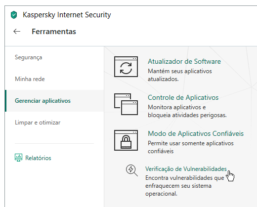 Kaspersky Internet Security 2019 | Gerenciar aplicativos