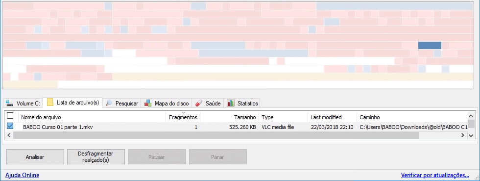 Arquivo de 525 MB com apenas UM fragmento