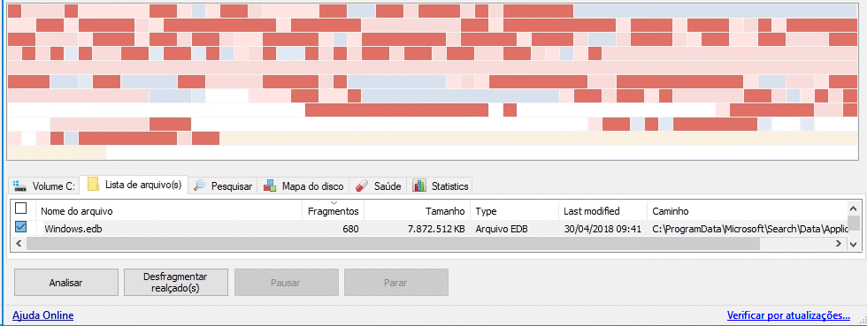 Arquivo Windows.edb continua totalmente fragmentado