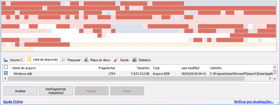 Arquivo de 7,8 GB com 1.754 fragmentos