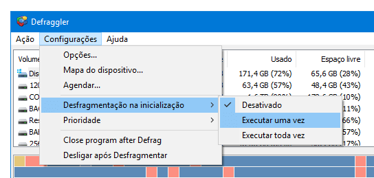 Desfragmentação na inicialização do Windows