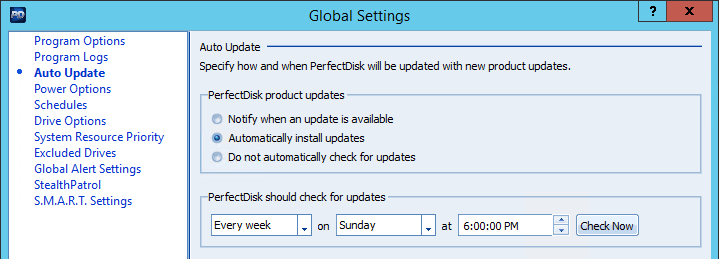 PerfectDisk | Configuração para atualizações