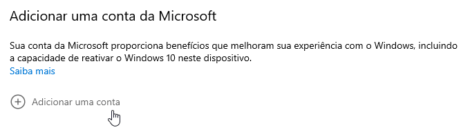 Ativação do Windows 10 com conta Microsoft
