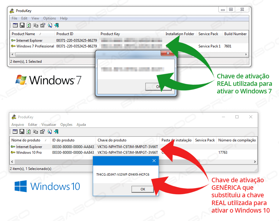 Chave de ativação do Windows 7 e Windows 10
