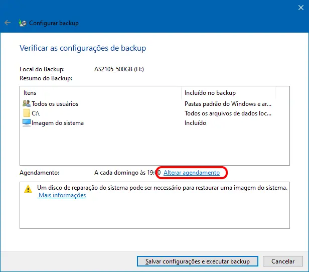 Como agendar backups no Windows 10