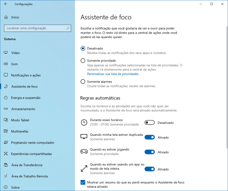Como habilitar o Assistente de foco no Windows 10