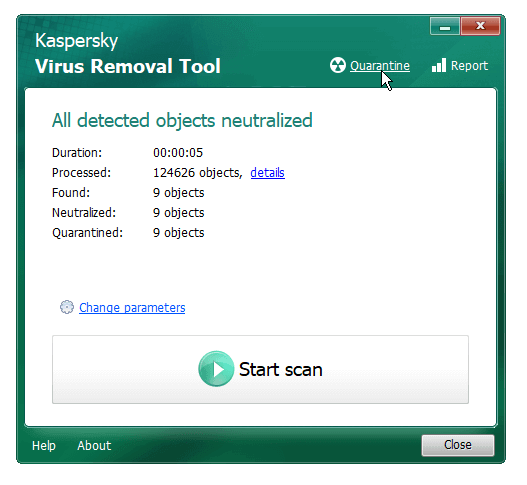 Kaspersky Virus Removal Tool (KVRT) | Quarentena