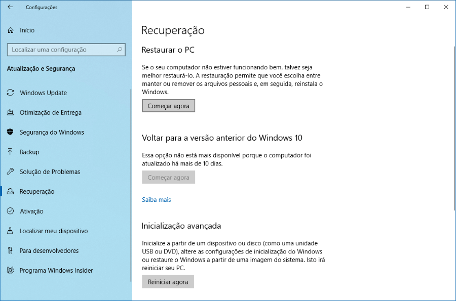 Como usar a opção Restaurar o PC no Windows 10