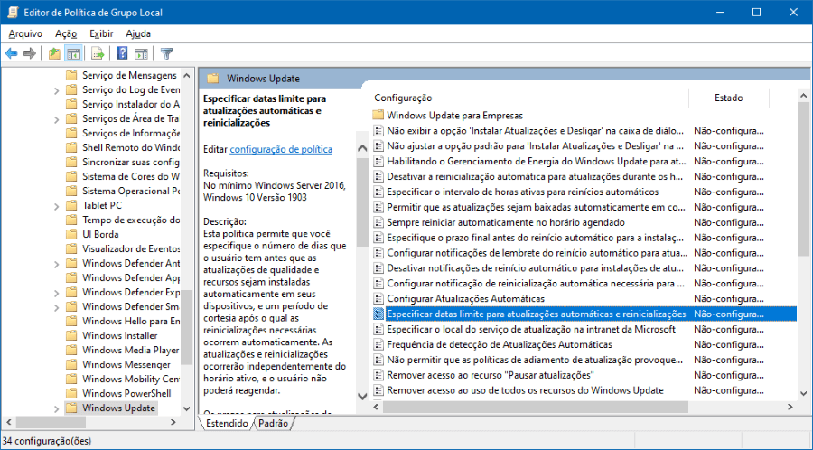 Como especificar datas limite para atualizações automáticas e reinicializações no Windows 10