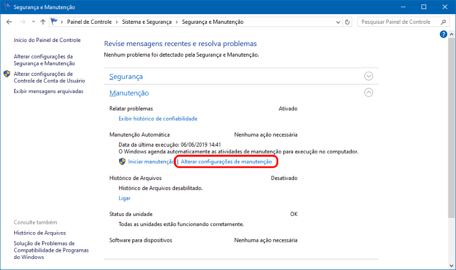 Como alterar o horário da Manutenção Automática no Windows 10