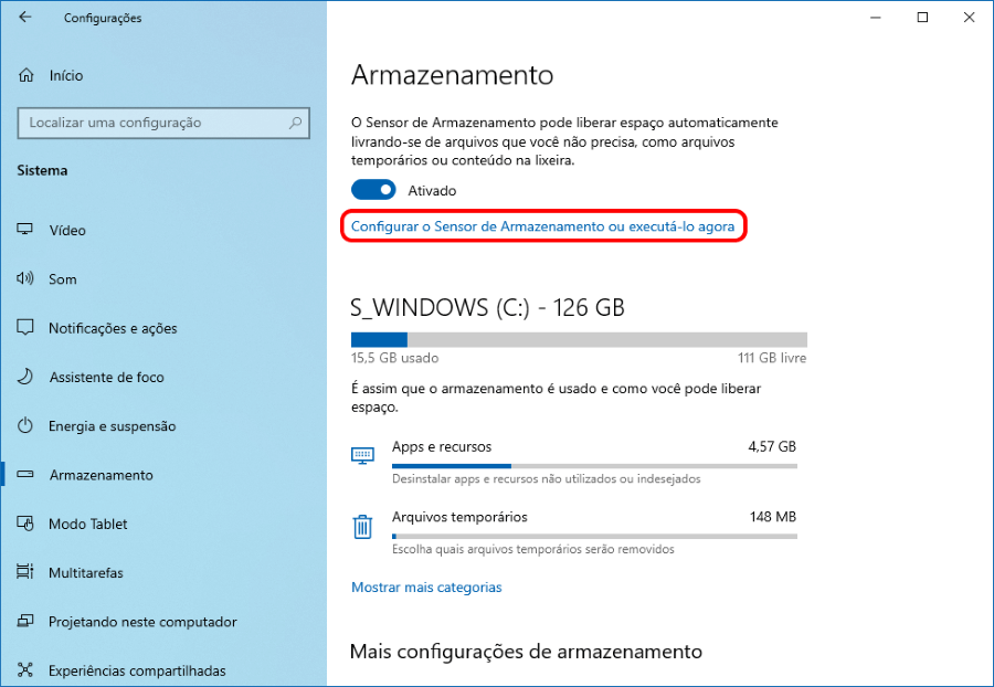 Como usar o Sensor de Armazenamento no Windows 10