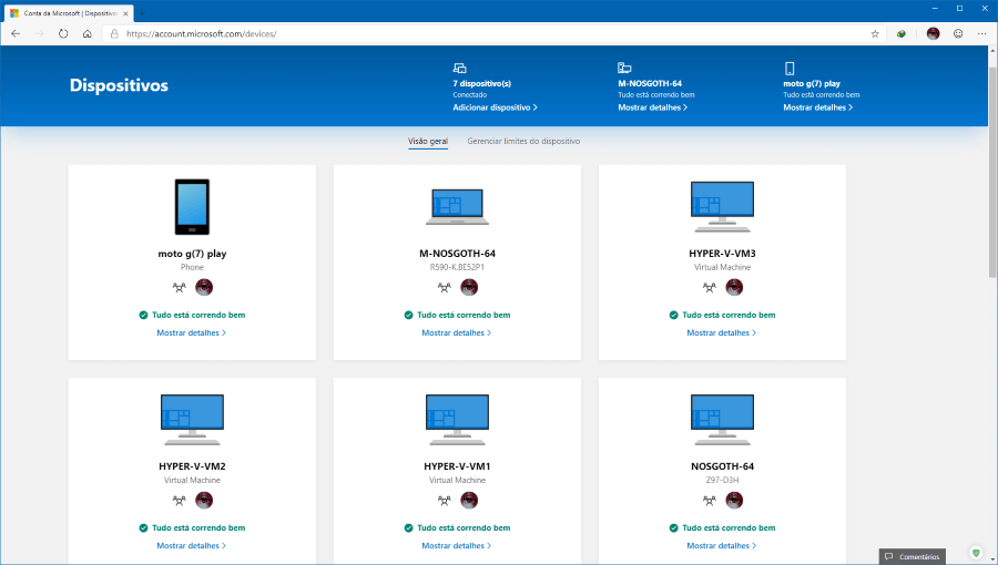 Como verificar o status dos dispositivos com Windows 10 usando uma conta da Microsoft