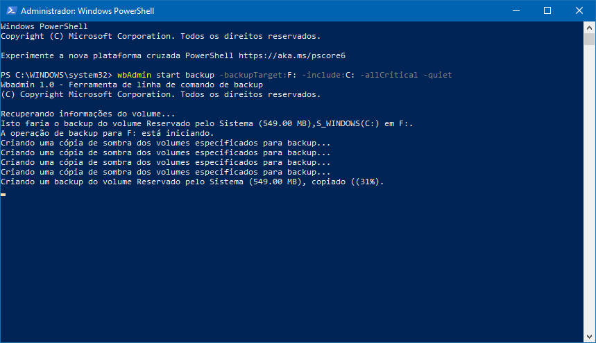 Como criar um backup usando a ferramenta wbAdmin no Windows 10