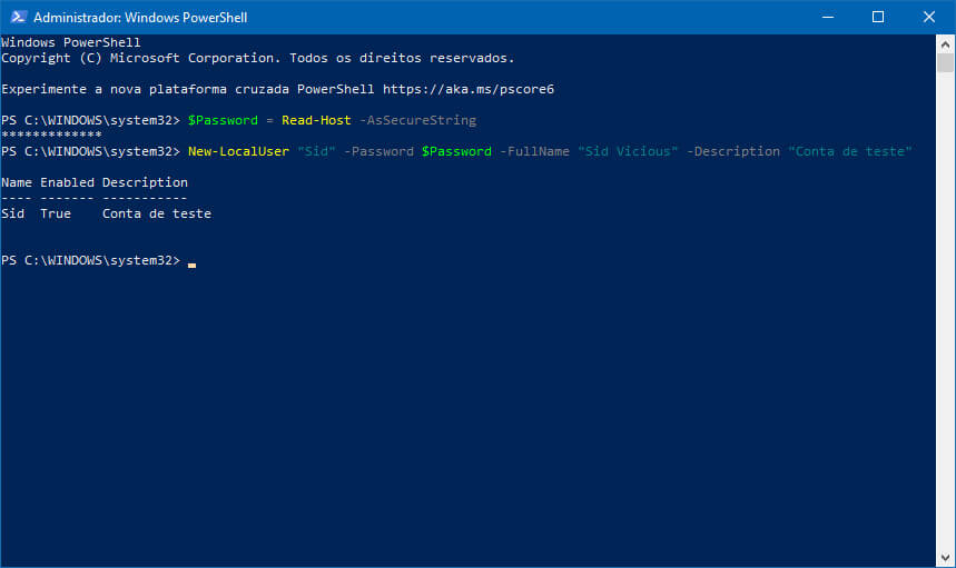 Como criar uma conta de usuário no Windows 10 usando o PowerShell