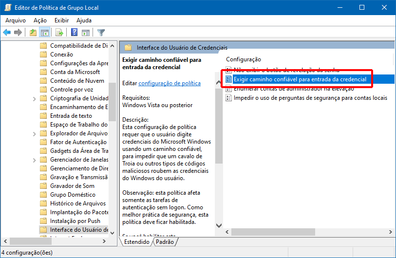 Como fazer com que o UAC no Windows 10 exija que o usuário pressione Ctrl+Alt+Del