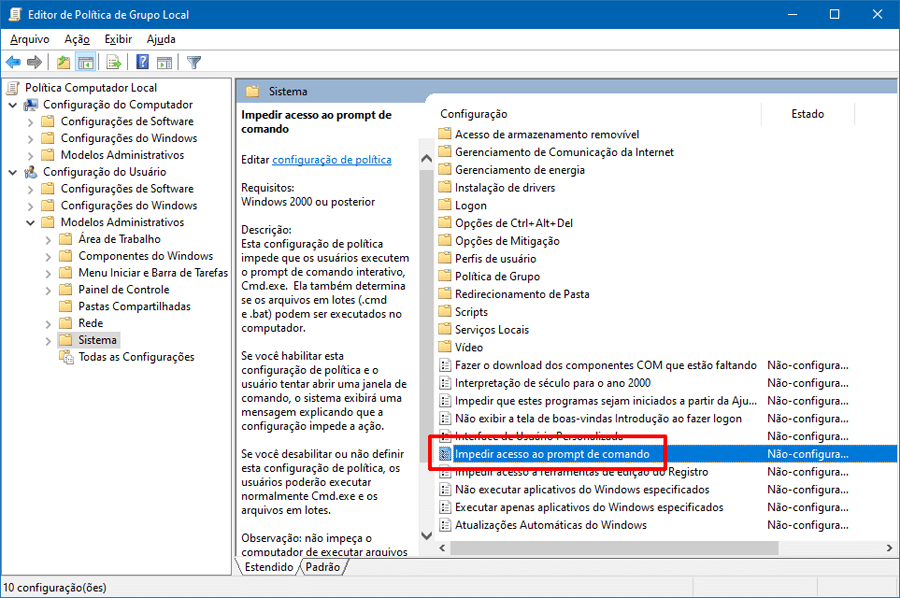 Como restringir o acesso ao Prompt de Comando no Windows 10