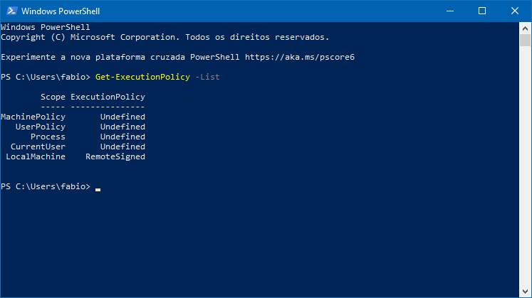 Como definir a política de execução de scripts do PowerShell no Windows 10