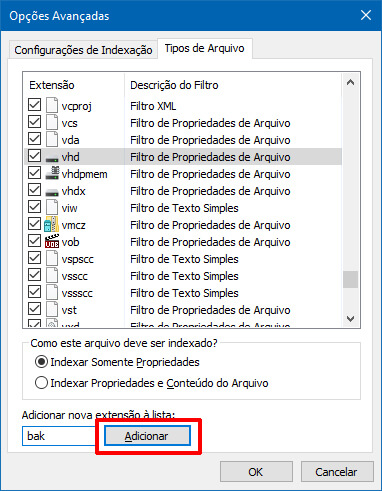 Como fazer a Pesquisa no Windows 10 parar de indexar um tipo de arquivo específico