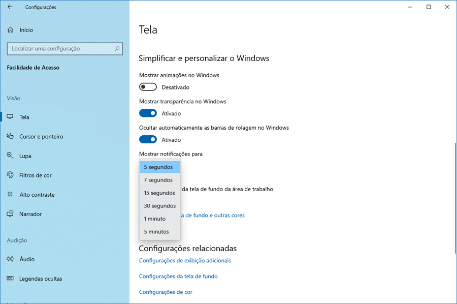 Como alterar o tempo de exibição das notificações no Windows 10