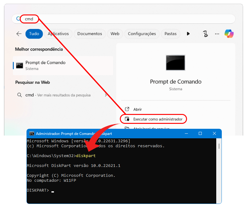 Como criar a Partição de Recuperação no Windows: diskpart