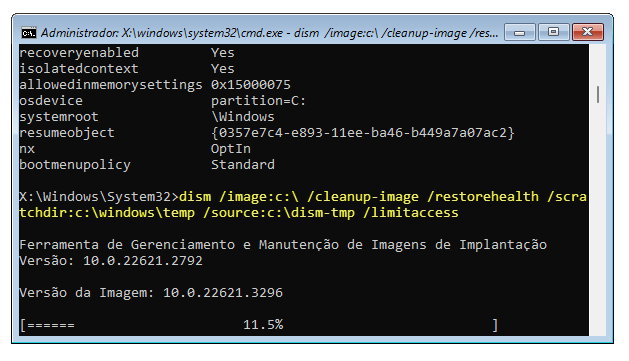 Como executar o DISM offline